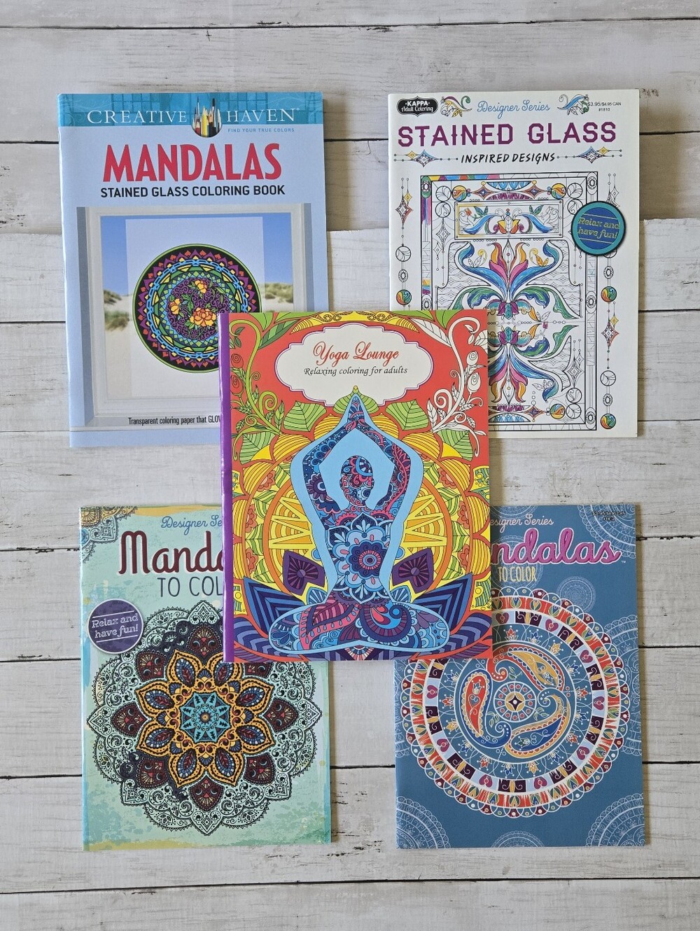 Set of 5 Adult Coloring Books - Mandalas & Stained Glass